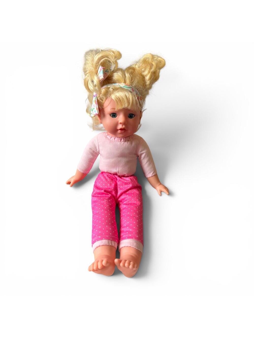 The Brass Key Blinking Doll Plush Body 19" Blonde Hair Blue Eyes GC